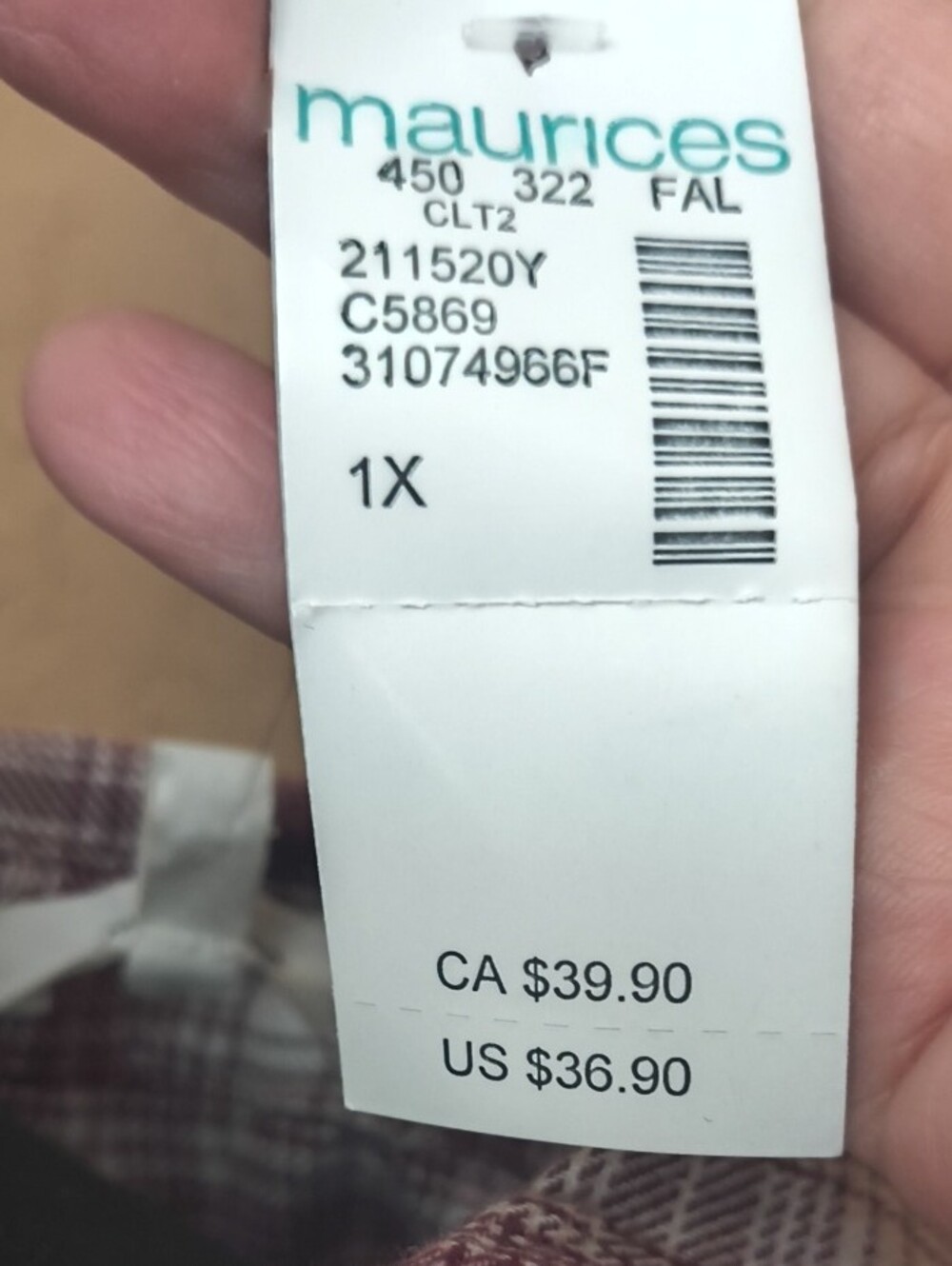 NWT Maurices Burgundy and White Plaid Button-Down Shirt Size 1X - Picture 3 of 7